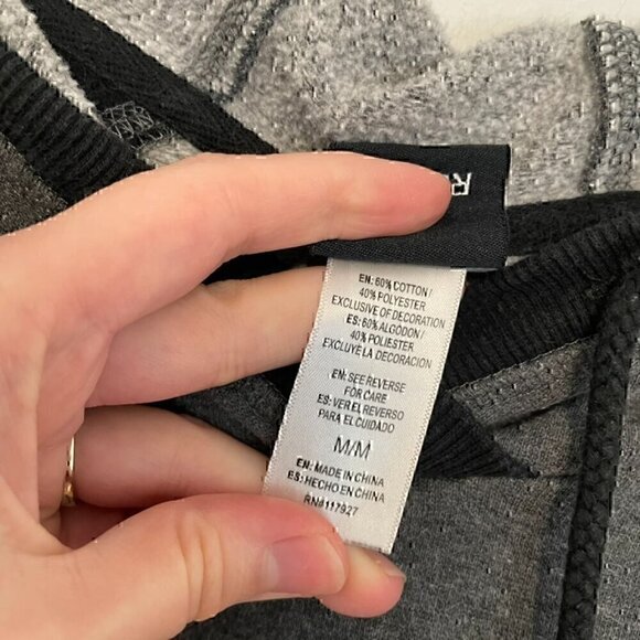 REEBOK Dark Gray Black Colorblock 3/4 Sleeve Pullover Hoodie Sweatshirt ALTERED - Picture 5 of 13